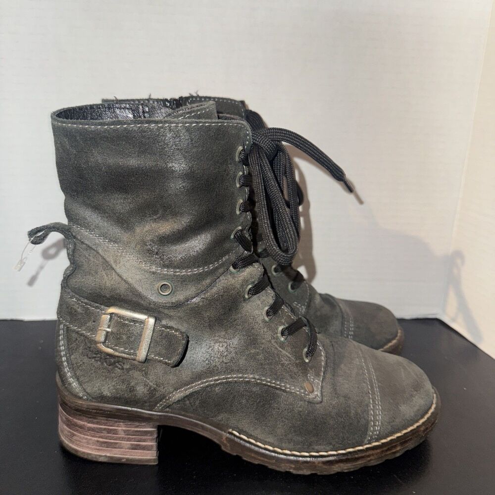 Taos Crave Ankle Boot US 6.5 /37 Combat Moto Teal Leather Lace Up Heel Round Toe